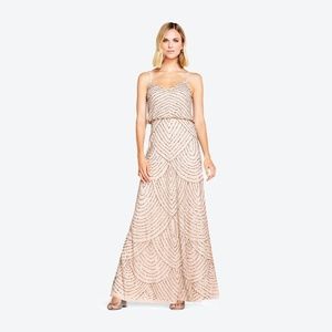 adrianna papell beaded blush bridesmaid maxi